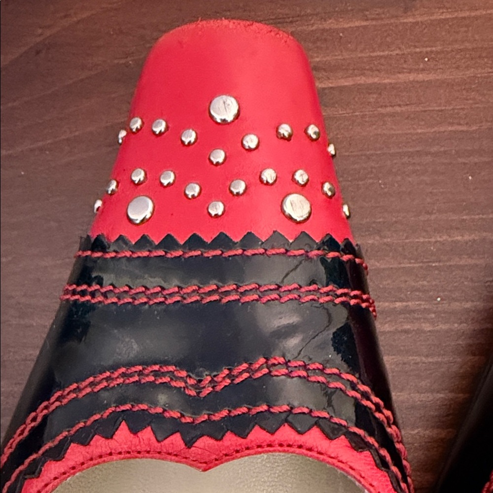 Y2K Red Black Studded Slingback Heels Square Toe Punk Vintage 37 - Picture 6 of 15